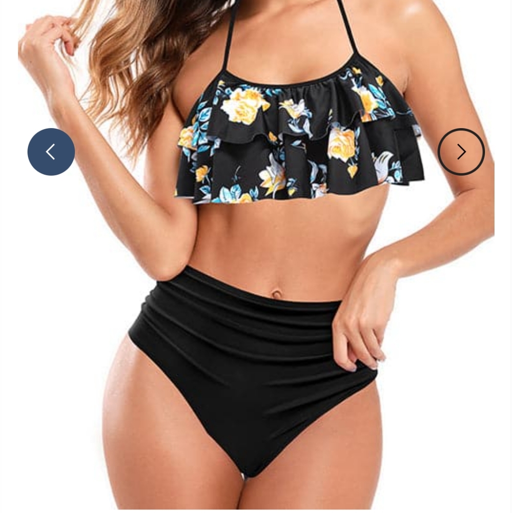 Floral Printing Flounce Ruffled Halter Bikini | Shekini